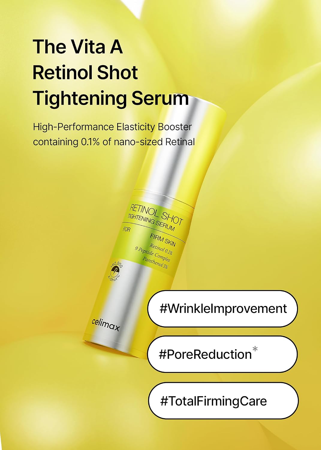 Hotcelimax The Vita A Retinol Shot Tightening Serum | with Pure Vitamin A Retinol, Peptide, Pore Minimizer, Wrinkles & Fine Lines, Firmer Skin, Anti-Aging, Skin Smoothing, Korean Skin Care Gift, 30ml