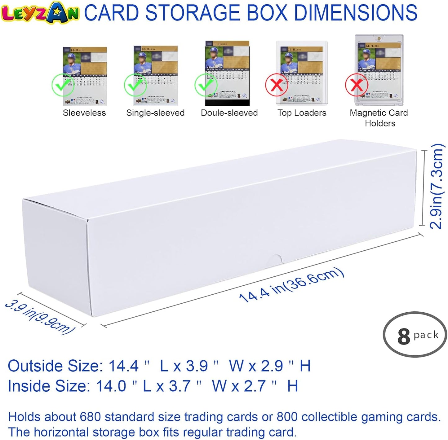 Hot Trading-Card Storage Box, 8-Pack • 1000 Count Corrugated Cardboard Storage Box with dividers & labels for TCG/Magic/Mtg storage and Collection, 14.4 INCH Horizontal