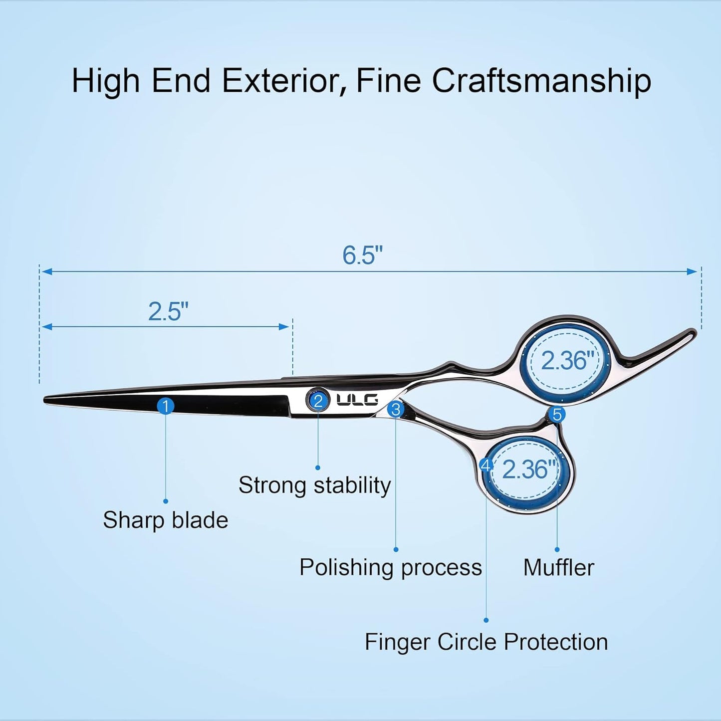 HotHair Cutting Scissors, ULG Professional Hair Scissors 6.5 inch Right-Hand Razor Edge Barber Shears Salon Hair Cutting Shears Made of Japanese Stainless Steel, Hand Sharpened Blue