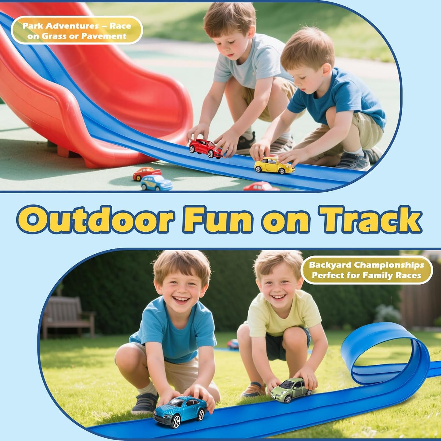 Hot Flex Tracks 15 Ft Starter Set Flexible Race Track for Kids 3+, Flexible Car Track Race Car Ramp Track Compatible with Diecast 1/64th Cars, Portable Rolls Up Race Tracks with Strong Suction Cups