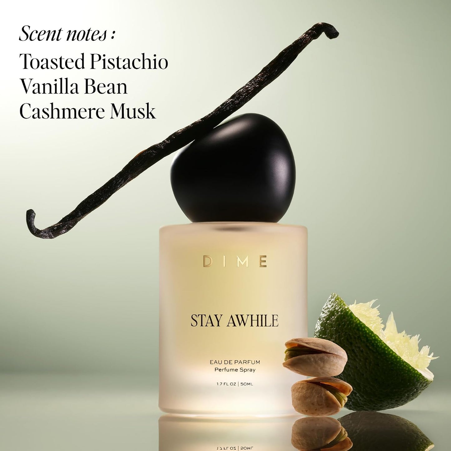 Hot DIME Beauty Stay Awhile Perfume for Women, Warm Gourmand with Toasted Pistachio, Cashmere Musk, and Vanilla Bean Clean, Vegan, Cruelty-Free Fragrance, 1.7 oz / 50 ml