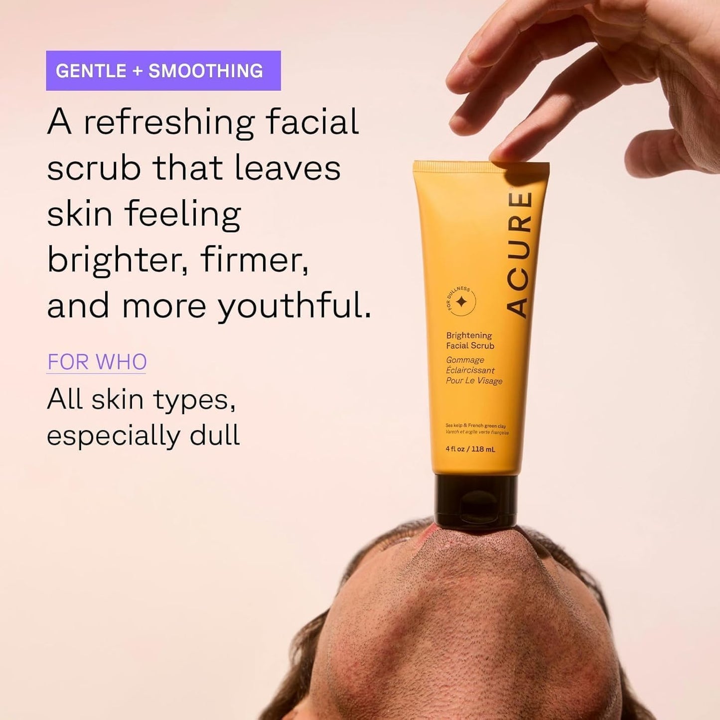 HotAcure Brightening Facial Scrub - Exfoliating Face Wash, Gentle Daily Scrubber & Exfoliator for Women & Men for Radiant Skin, Cleansing Wash with Sea Kelp & French Green Clay - 4 fl oz