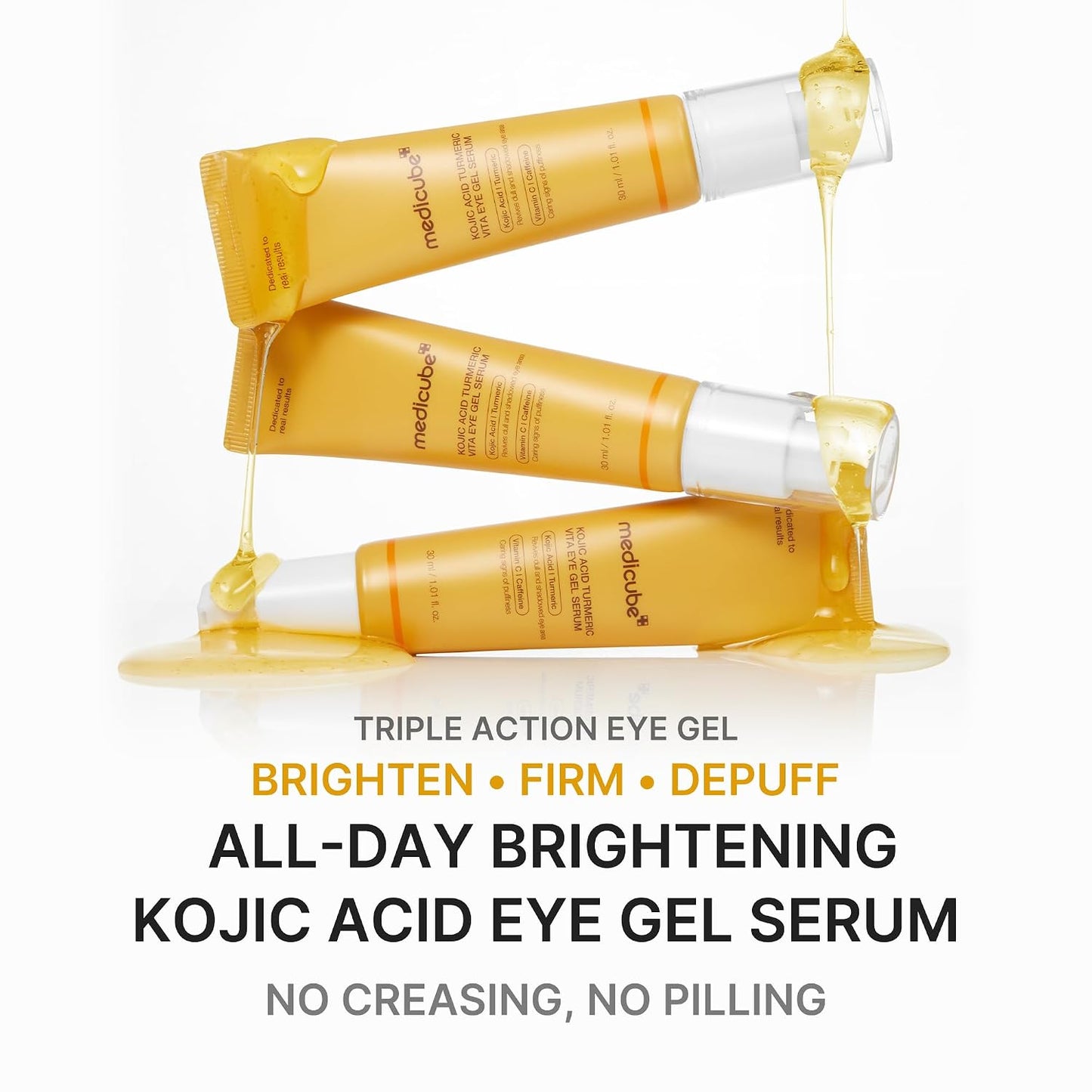 Hotmedicube Eye Serum with Kojic Acid Turmeric | All-Day Brightening Eye Gel Serum | Refreshing Eye Care with Vitamin C, Retinol & Caffeine | Hydrating & Cooling Formula | Korean Skincare, 1.01 fl.oz