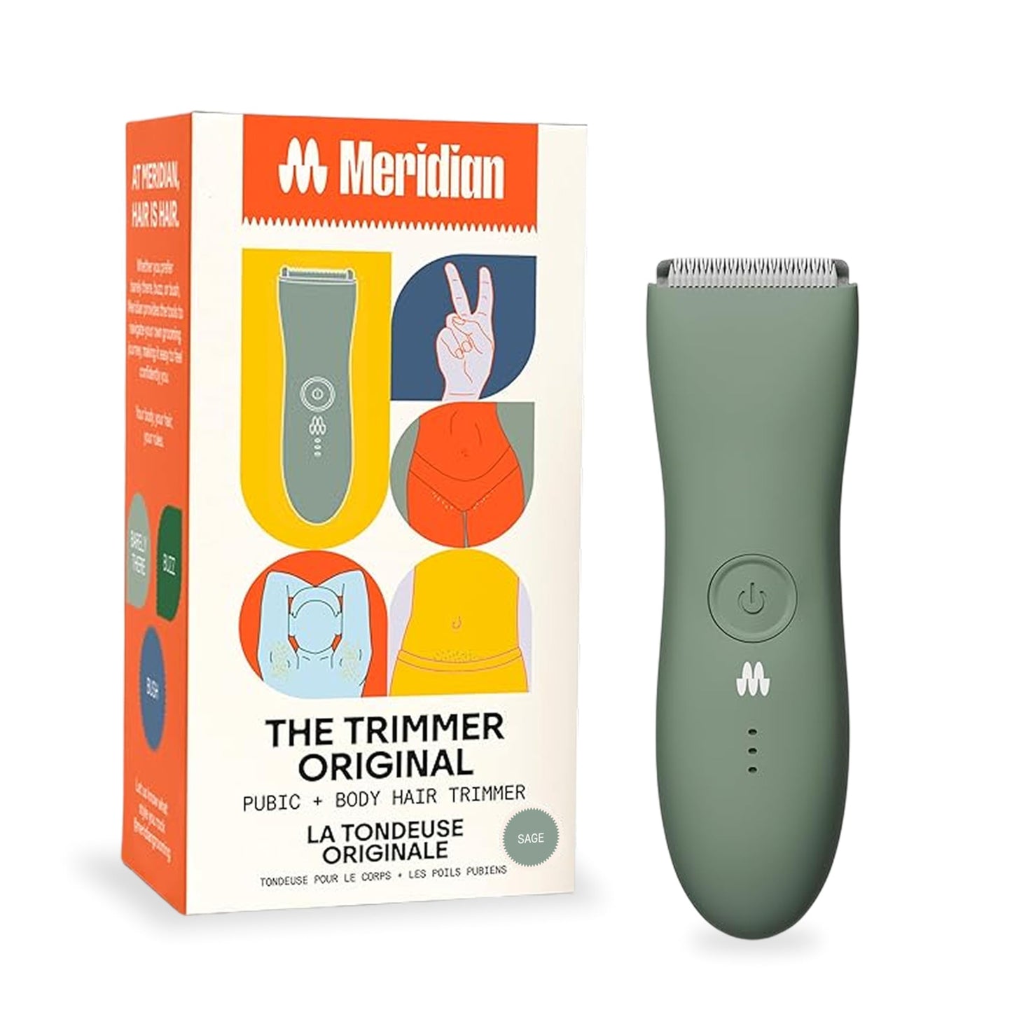 HotMERIDIAN The Trimmer Original - Body Hair Trimmer for Men, Electric Shaver for Pubic Hair, Chest, Legs & Bikini, Waterproof & Rechargeable, Sage