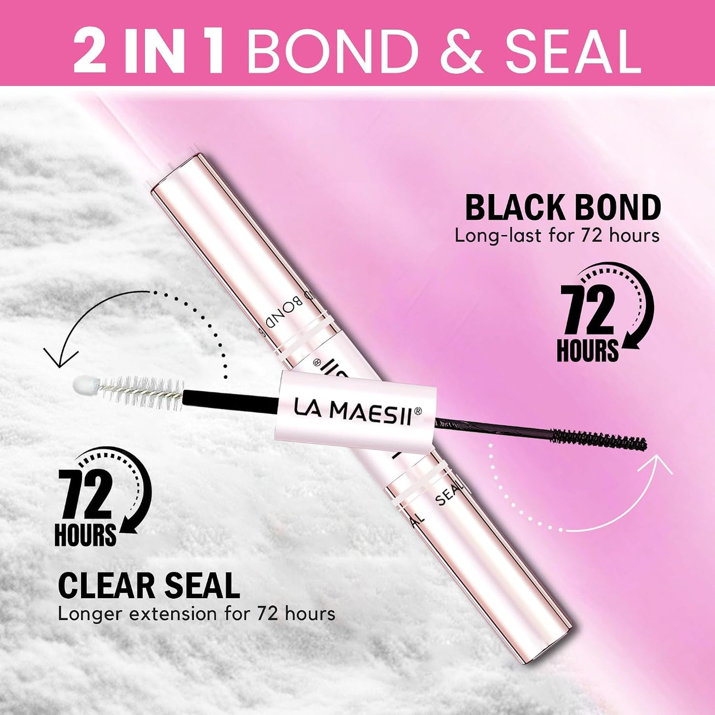 HotLA MAESII Lash Cluster Glue, Lash Bond and Seal for Eyelash Clusters, 10ml Bond and Seal, Waterproof, 2-in-1 Home Use, Strong Hold for 72H