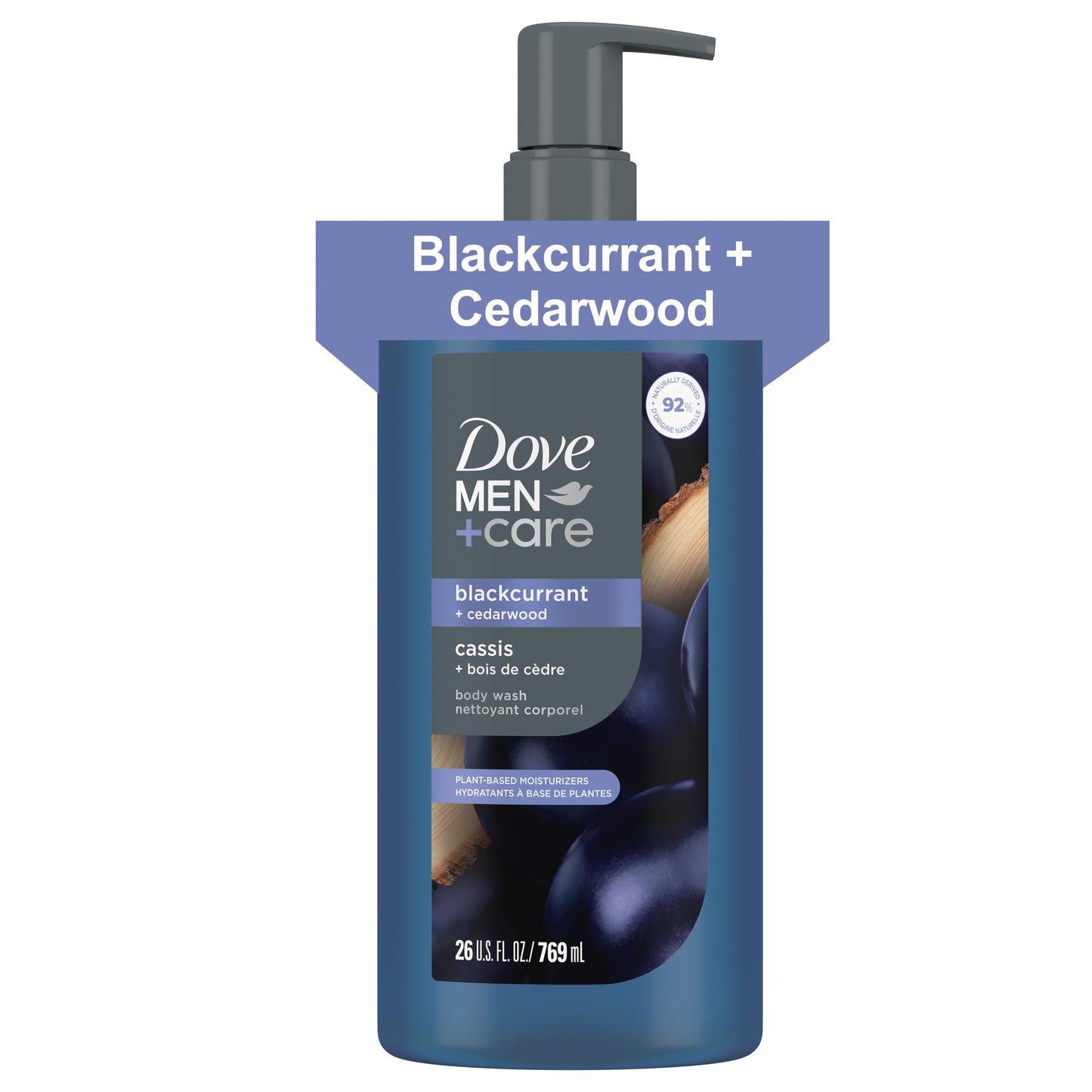 HotDOVE MEN Moisturizing Body Wash for Men, Blackcurrant + Cedarwood, 26 oz