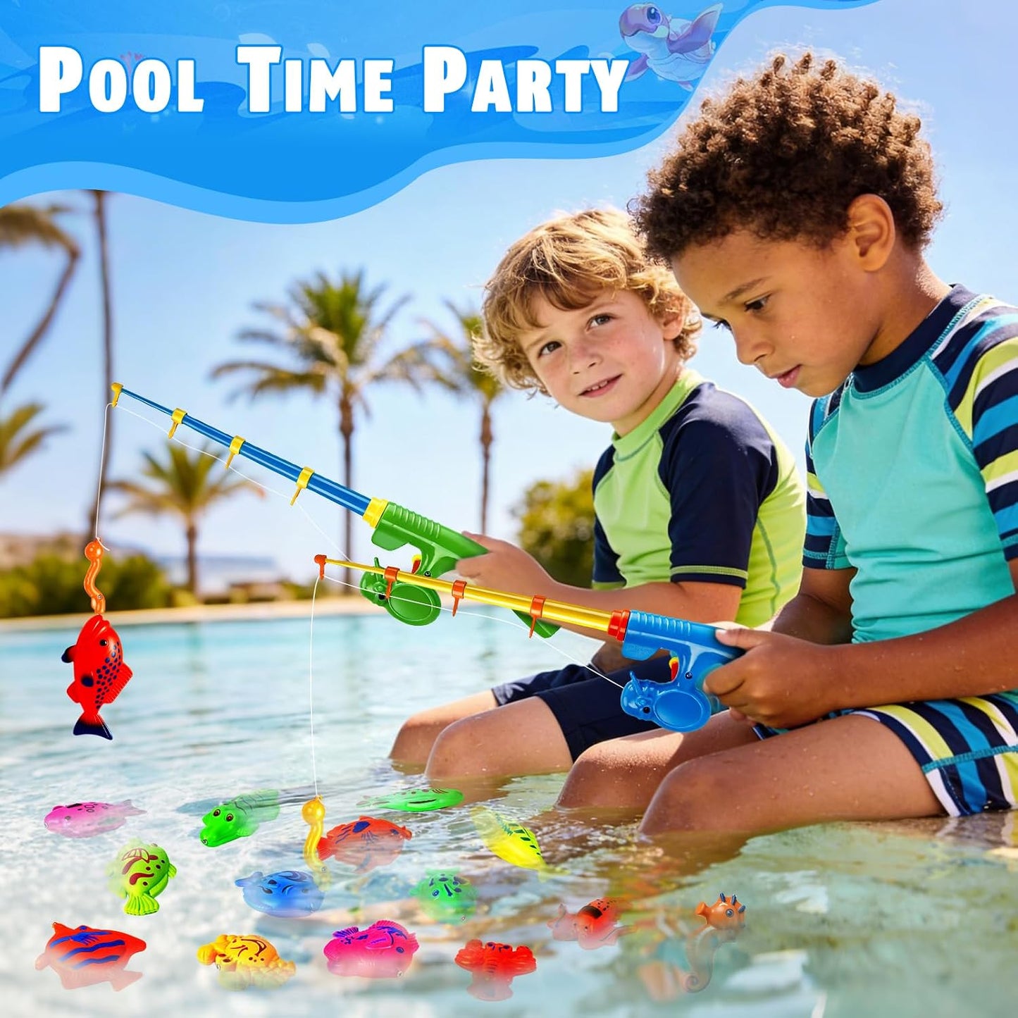 Hot CozyBomB™ Magnetic Fishing Toys Game Set for Kids | Water Table Bathtub Kiddie Pool Party Pole Rod Net, Outdoor Plastic Floating Fish, Toddler Bath Color Ocean Sea Animals Birthday Gift Age 3-5 6 4-8