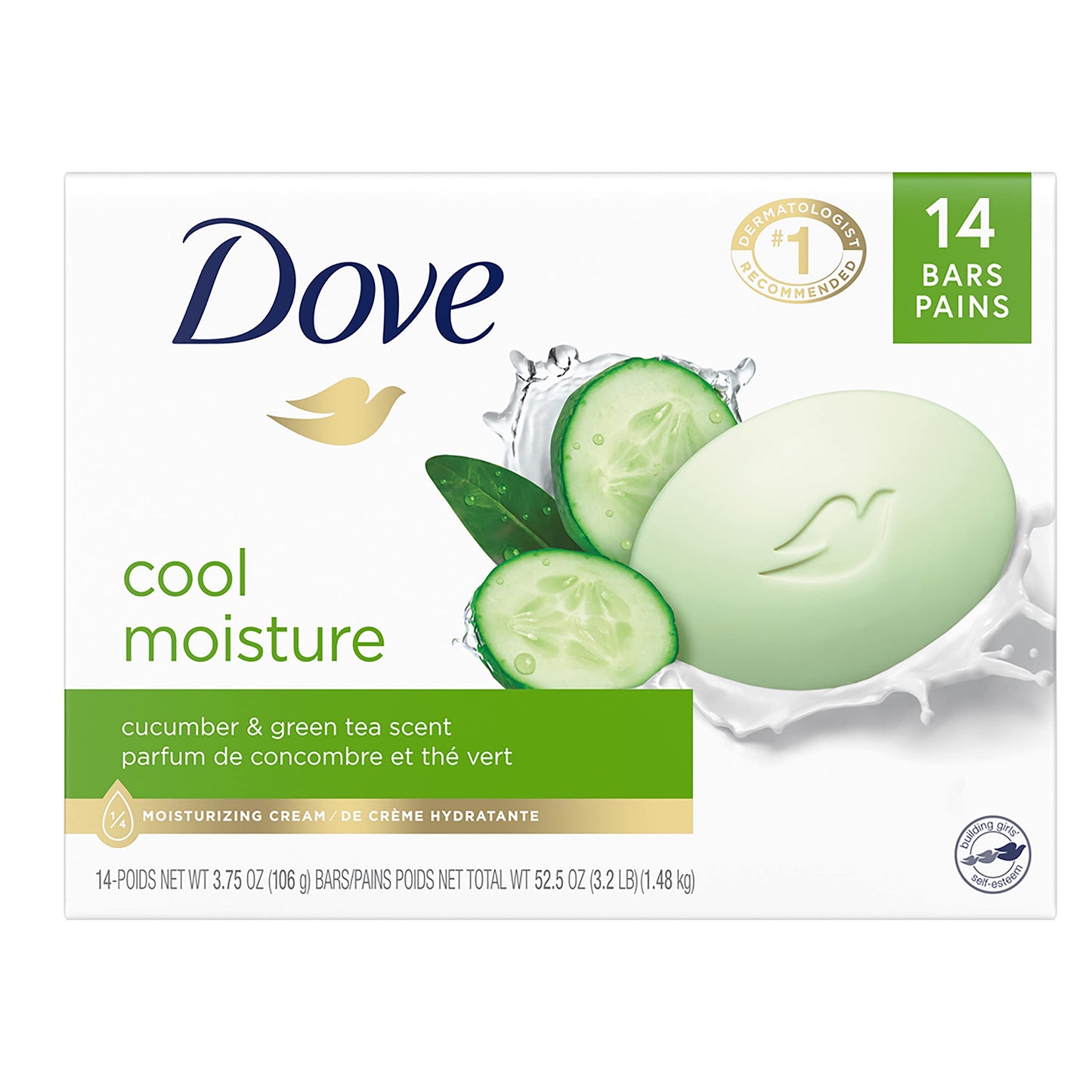 HotDove Beauty Bar Soap Cool Moisture Cucumber & Green Tea Scent, 6 Bars for Refreshed Skin, Leaves Skin Refreshed 3.75 oz