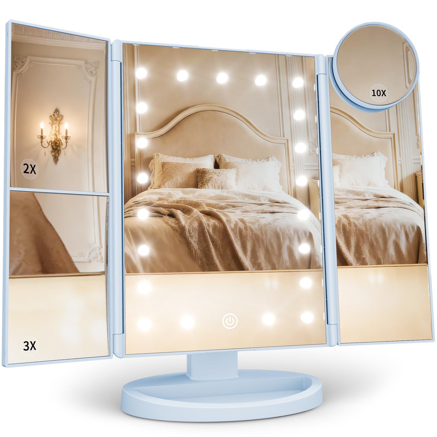 HotHUONUL Makeup Mirror, Vanity Mirror with Lights, 2X/3X/10X Magnification, Touch Control, Trifold, Dual Power Supply, Birthday Gifts for Women, Wife, Mom, Girls,Dorm Room Essentials