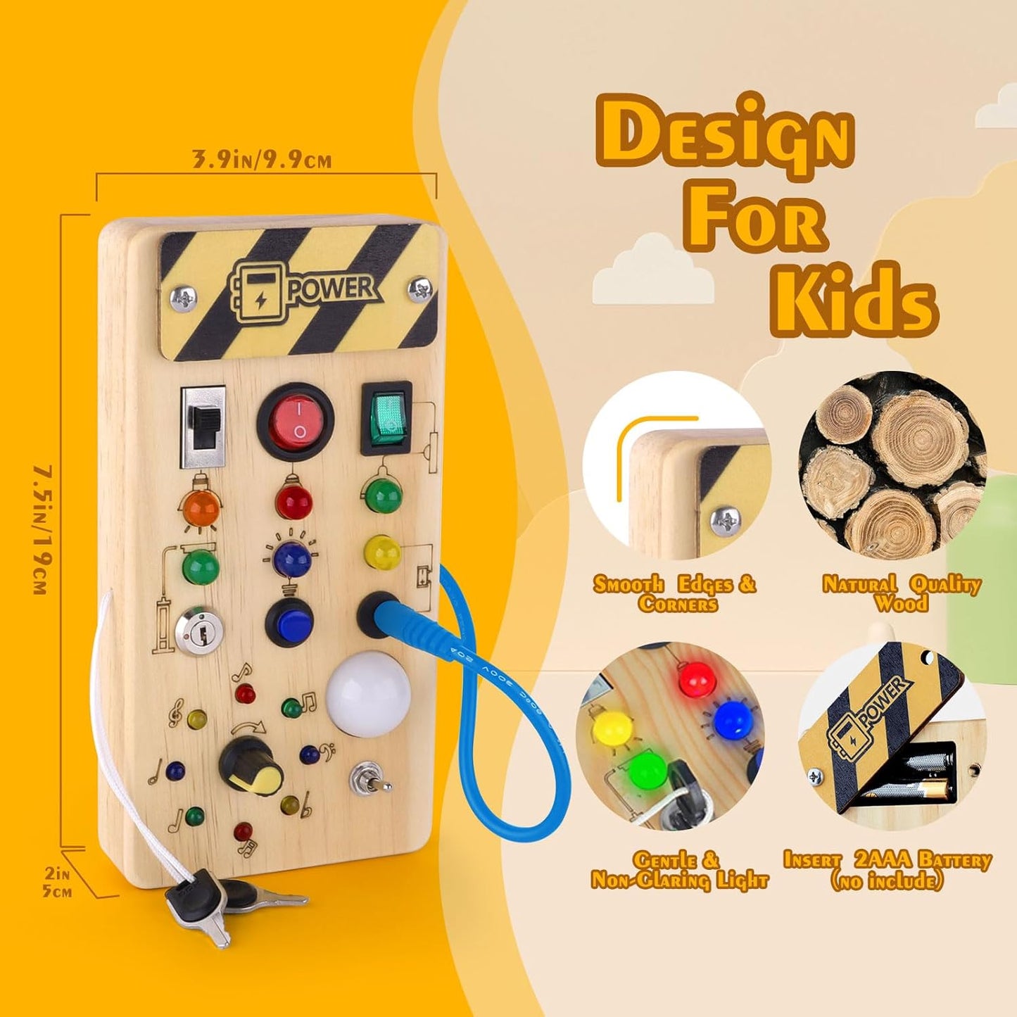 Hot Hoarosall Montessori Wooden Busy Board with 8 LED Light switches, Sensory Toys Light Switch Travel Toys for 1+ Year Old Baby and Toddler