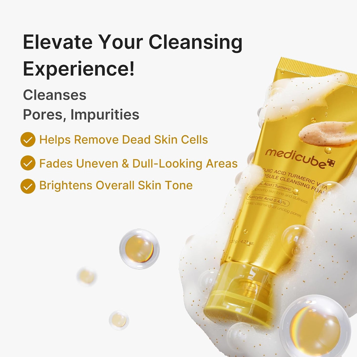 Hotmedicube Facial Cleanser Turmeric Capsule Foam Cleanser | Balancing Uneven Skin Tone & Texture - Fade Appearance of Uneven Patches, After Spot Care, Korean Skincare, 4.23 oz