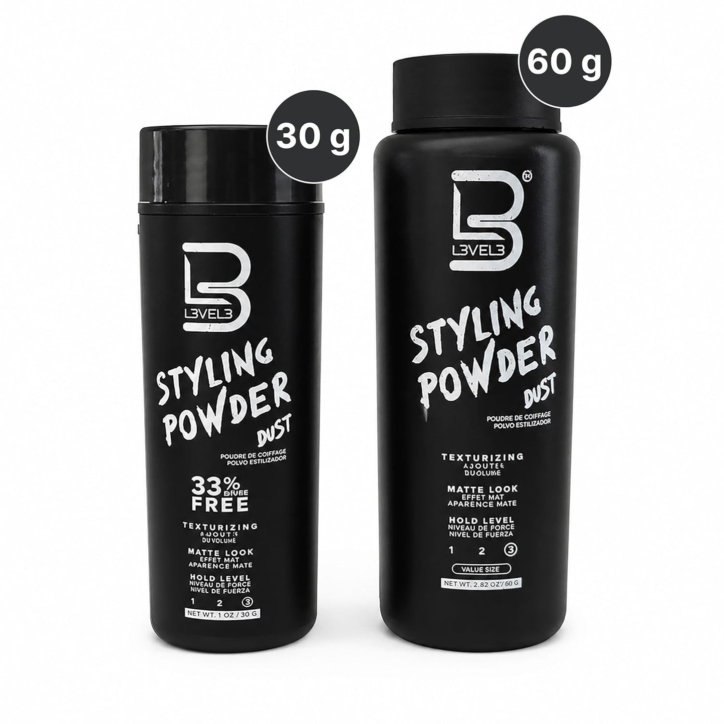 HotL3 Level 3 Styling Powder - Natural Look Mens Powder - Easy to Apply with No Oil or Greasy Residue (Large - 60 Grams)