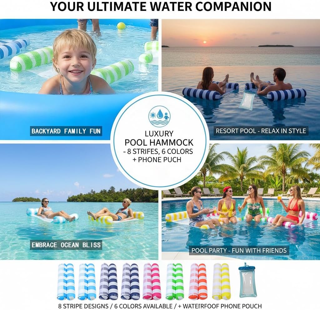 Hot3/5/8 Pack Pool Hammock Upgrated Water Pool Floats, 4-in-1 XL (Hammock, Saddle, Lounge Chair, Drifter) Multi-Purpose Water Pool Float, Non-Stick PVC Material