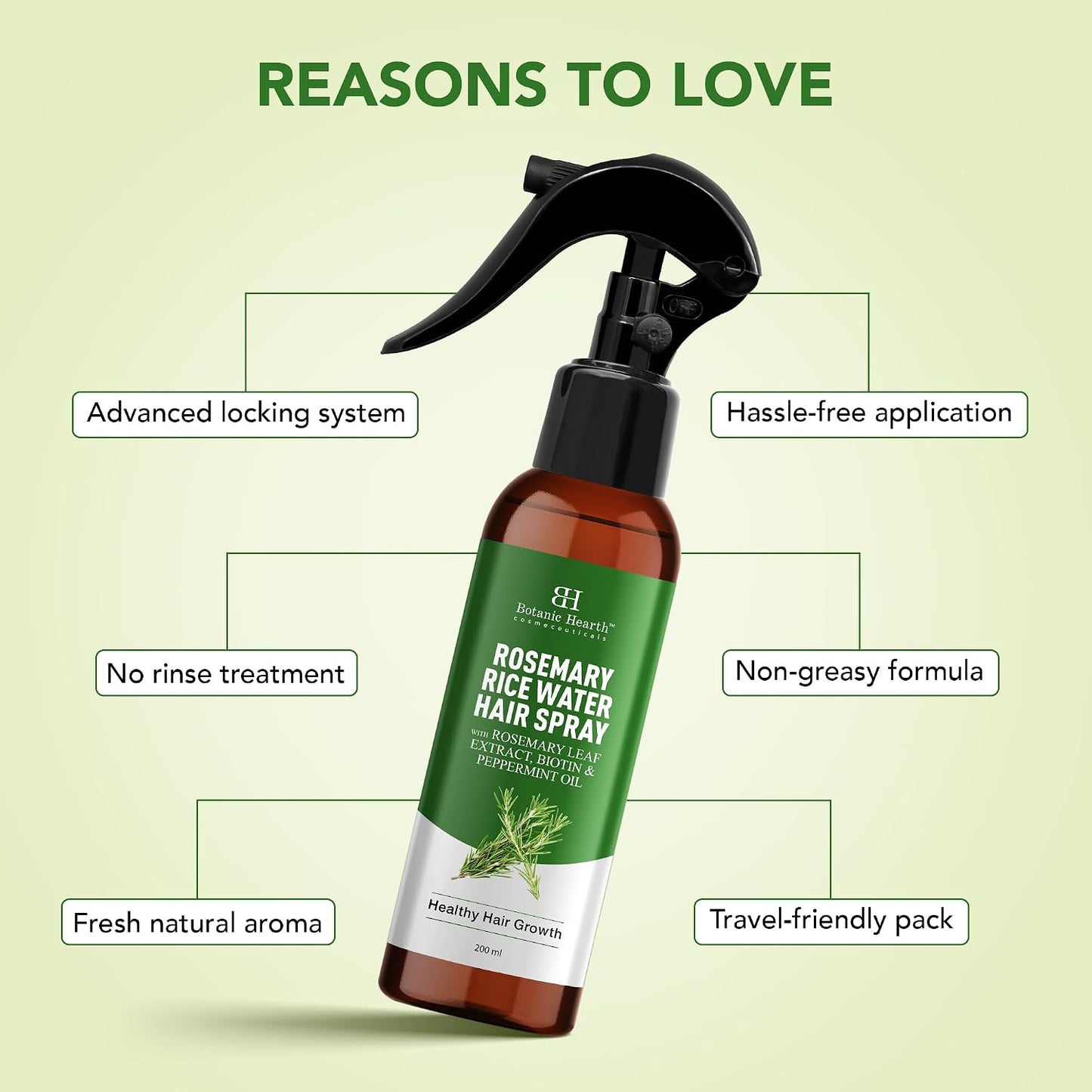 HotBotanic Hearth Rosemary & Rice Water Leave In Conditioner Hair Spray Bottle for Hair Growth, 6.8 Fl Oz, Root Enhncer, Korean Scalp Treatment, Anti-Itch & Hair Strengthening Spray for Women & Men