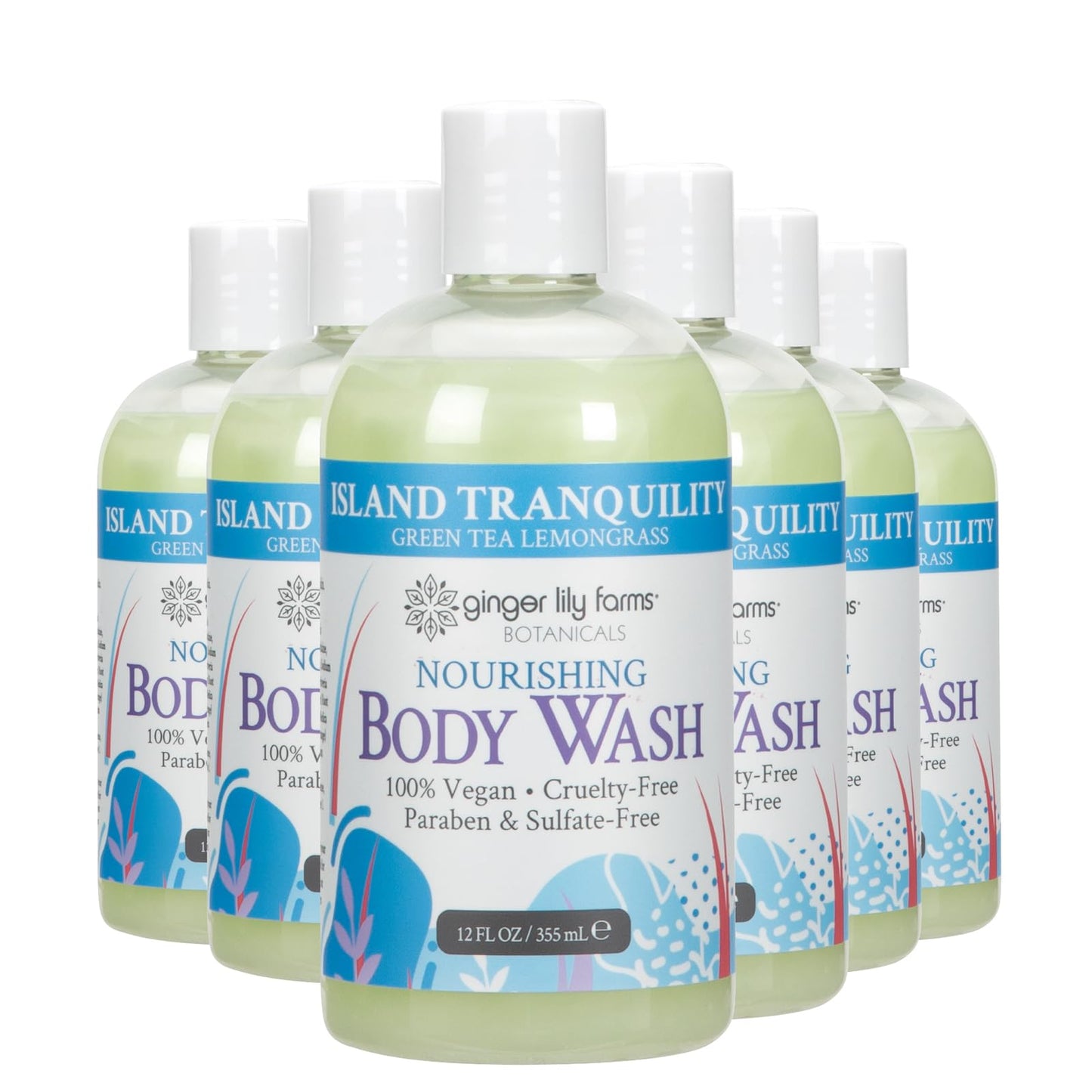 HotGinger Lily Farms Botanicals Nourishing Body Wash, Island Tranquility, 100% Vegan & Cruelty-Free, Green Tea Lemongrass Scent, 1 Gallon Refill (128 fl. oz.)