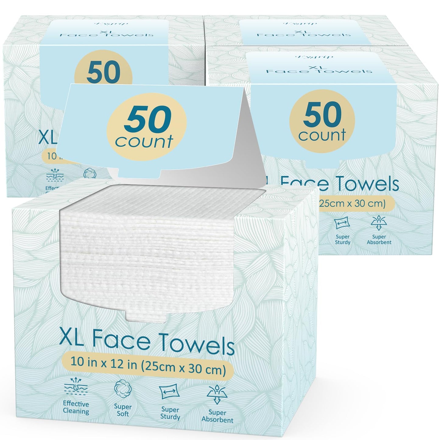 HotFygrip 2 Pack of 50 count XL Disposable Face Towels 10” x 12”, 100% Viscose Fibre, Soft & Skin Friendly Face Towelettes Disposable, Facial Tissue Wipes for Women Cleansing