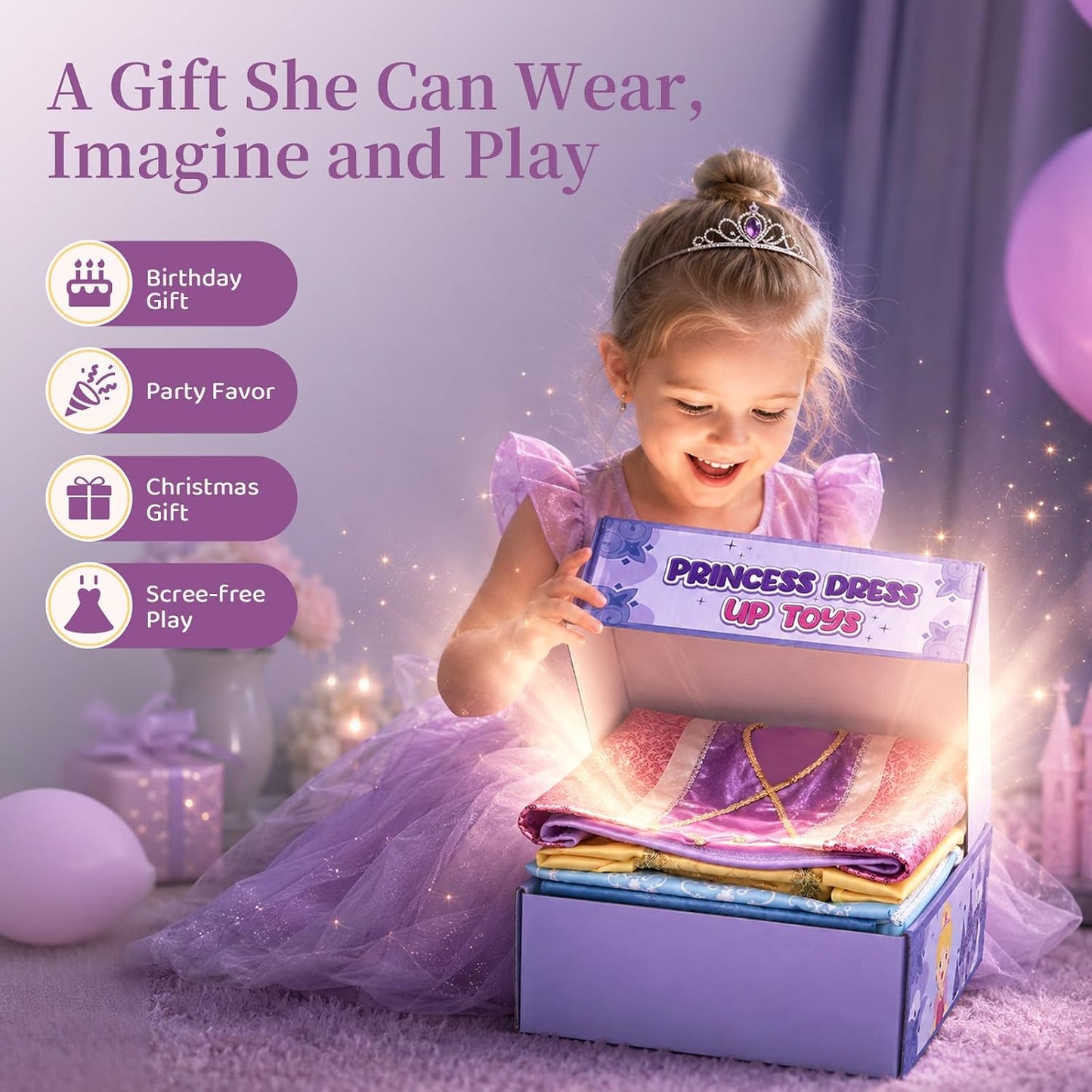 Hot Meland Princess Dress Up for Girls Age 3 4 5 6, Dress Up Clothes with Shoes Toy, Birthday Christmas Gift for Toddler Girls