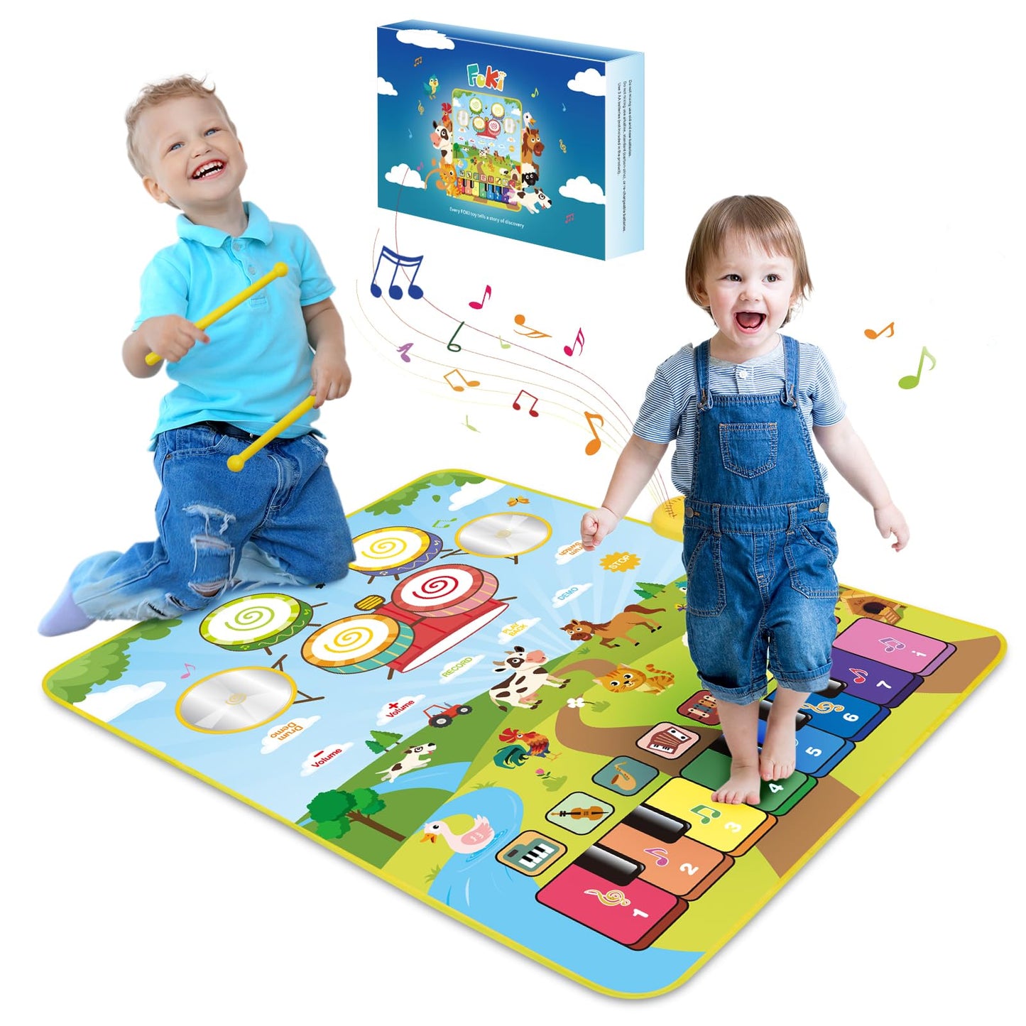 Hot FOKI Floor Piano Mat for Toddlers, Sensory Educational Dancing Musical Keyboard Carpet Toy, Animal Sounds Touch Playmat Blanket, for 1 to 5 Years Old Boy and Girl