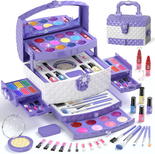 HotPERRYHOME Kids Makeup Set for Girl 56 Pcs Washable Real Cosmetic, Non-Toxic Frozen Toys Toddler Makeup Kit, 2026 New CPF Sustainable Materials Birthday Gift for 3 4 5 6 7 8 9 10 11 12 Year Old Girls