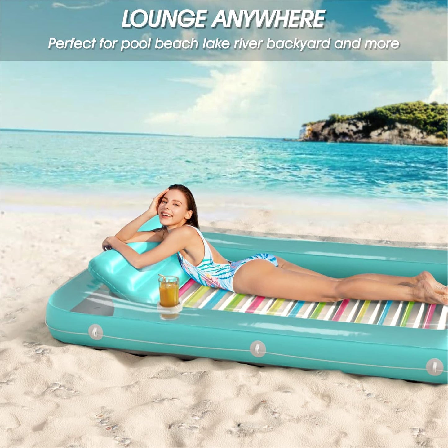 HotInflatable Tanning Pool Lounger Float - Jasonwell 4 in 1 Sun Tan Tub Sunbathing Pool Lounge Raft Floatie Toys Water Filled Tanning Bed Mat Pad for Adult Blow Up Kiddie Pools Kids Ball Pit (MG,L)