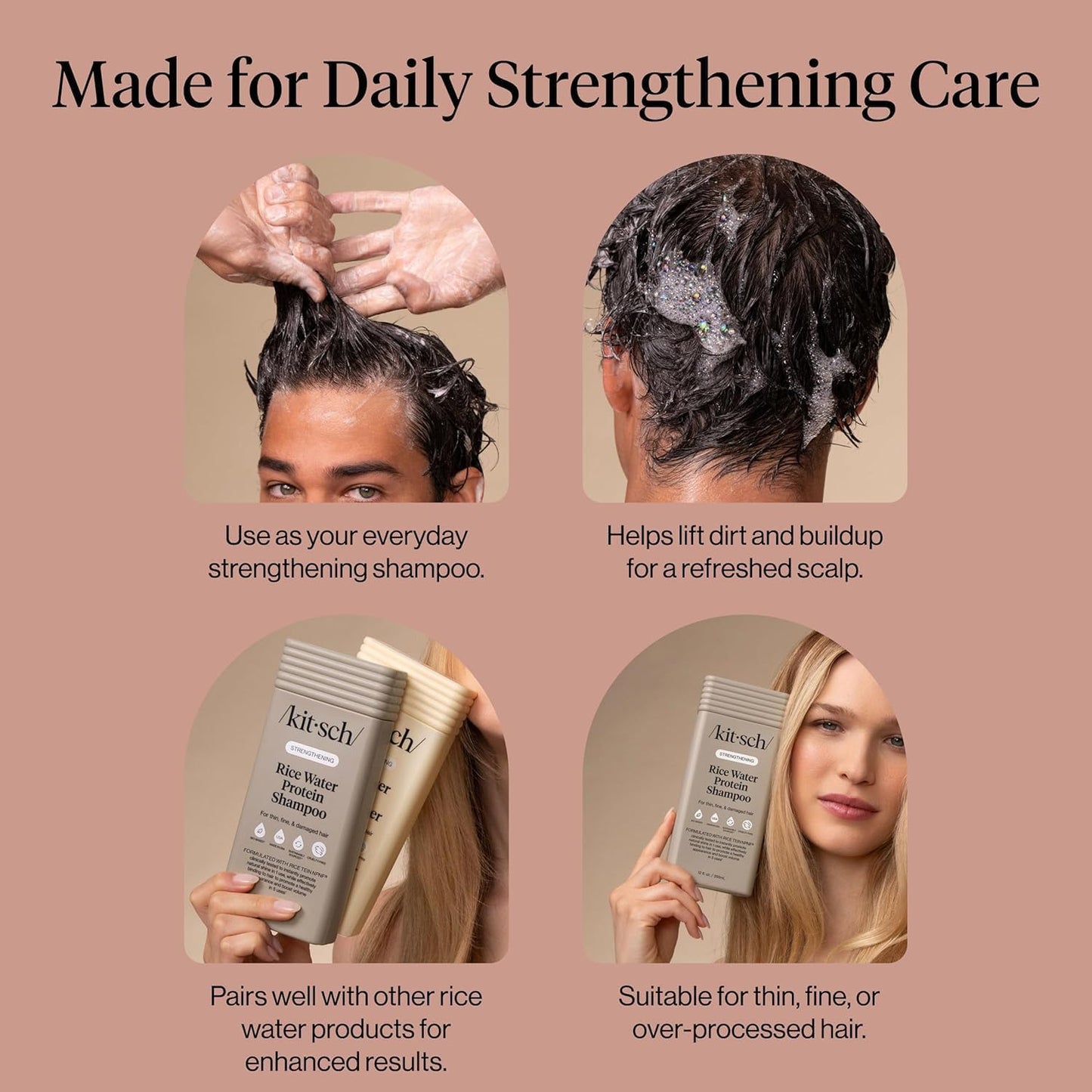 HotKitsch Strengthening Rice Water Shampoo for Hair Growth – 12.3 oz | Volumizing Shampoo for Women & Men – Hair Care for Thin, Fine & Damaged Hair – Paraben, Silicone & Sulfate Free