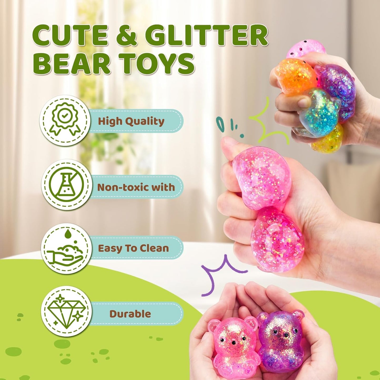 HotVESPRO 12Pack Fidget Toys Squishy ，Cute Bear Squeeze Ball | Bulk Squishy Fidget Squeeze Play Toys，Pull Stretch Classroom Prize Party Favors Toys for Kids