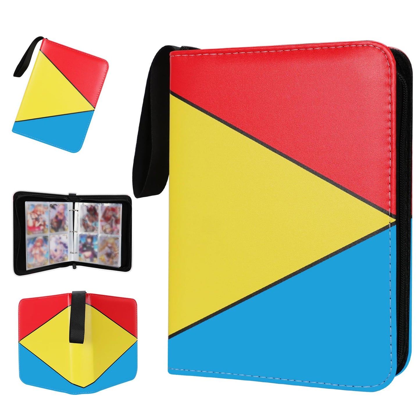 HotCollectible Trading Card Albums,4 Pocket Card Binder, 400 Double Sided Pocket PU Premium Zip Trading Collection Binderwith 50 Removable Sleeves, Card Folder forTCG, Sports Cards (Red &Blue)