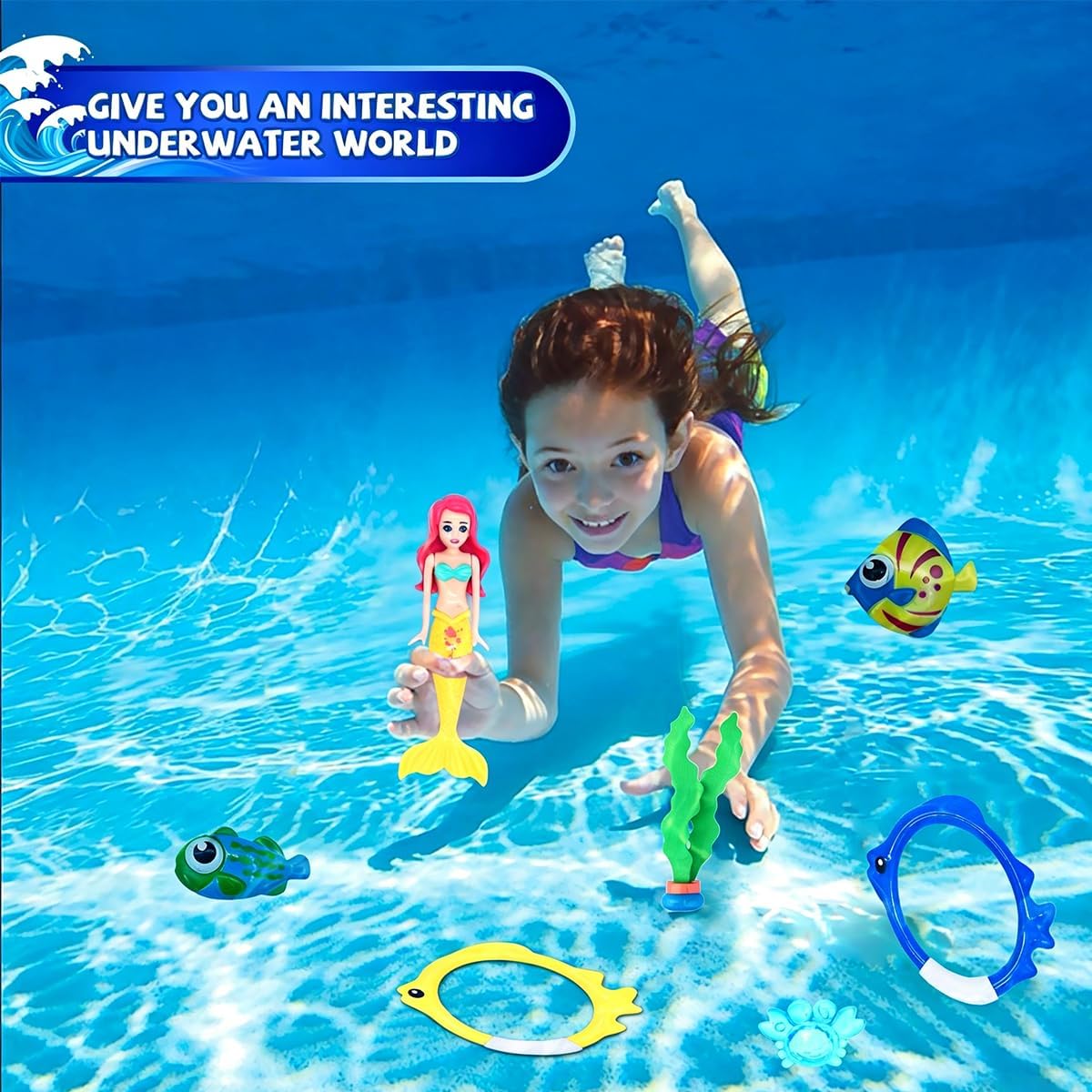 Hot18 Pcs Diving Pool Toys for Kids Ages 3-12 Set with Storage Bag,Pool Games Summer Swim Water Sinking Mermaid Toys