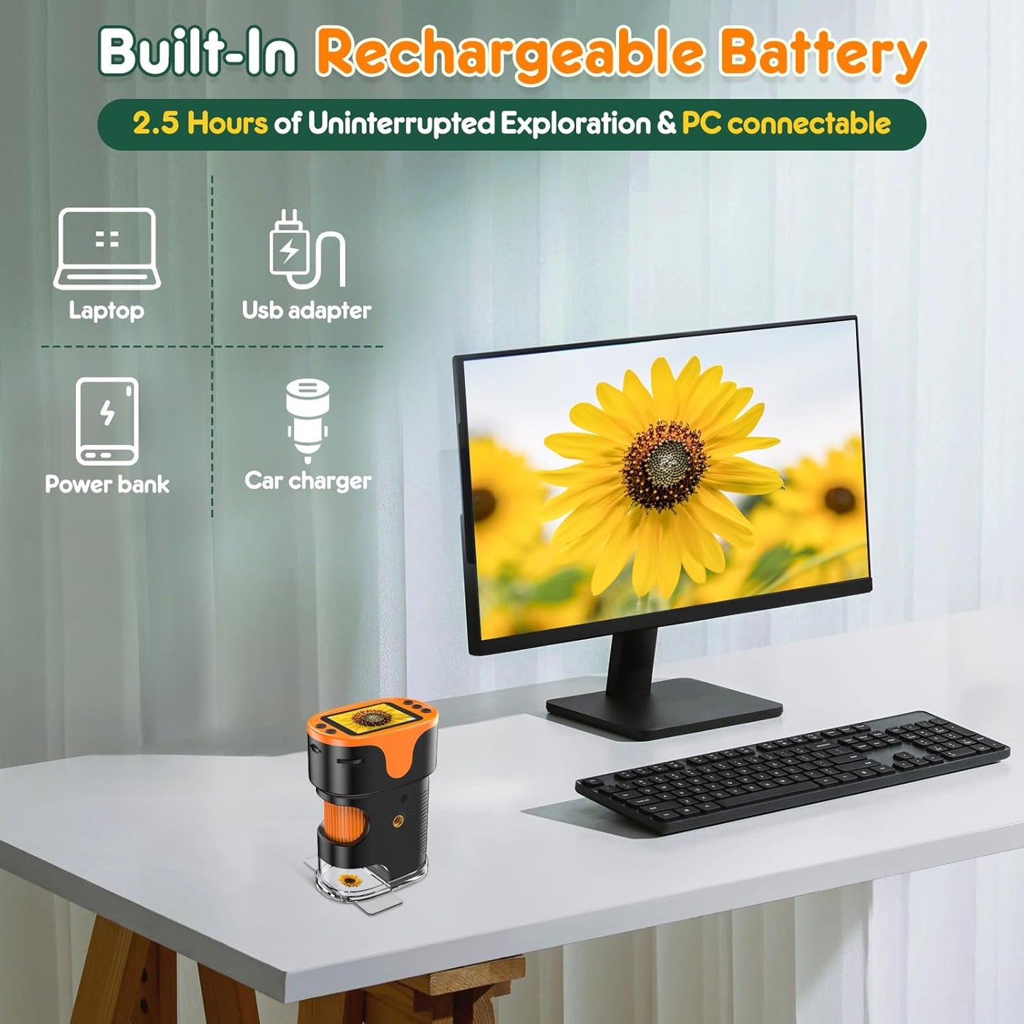 Hot1000X Handheld Microscope for Kids 4K 2.0" Screen Rechargeable Mini Pocket Digital Microscopes w/Slides Kit Portable Edu Gift Age 4-6 8-12 Children Students