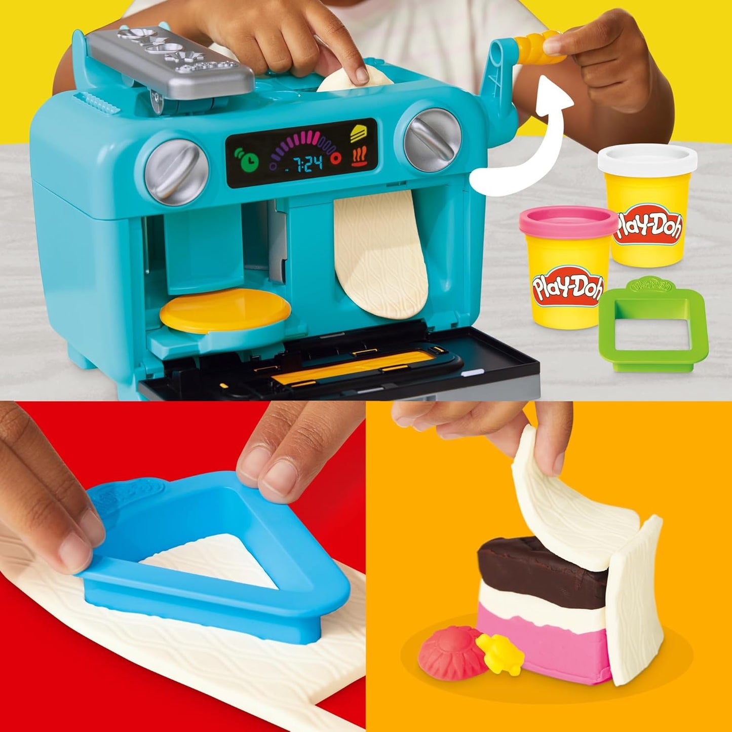 Hot Play-Doh Super Slice Cake Playset, Toy Oven with Play Kitchen Accessories & 11 Modeling Compound Cans, Kids Arts & Crafts, Ages 3+