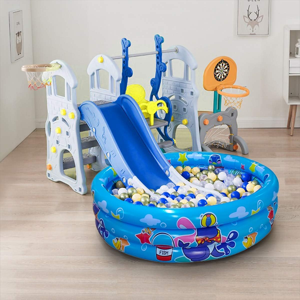 Hot3 Rings Kiddie Pool for Toddler, 48”X12”，Kids Swimming Pool, Inflatable Baby Ball Pit Pool, Small Infant Pool (Blue)