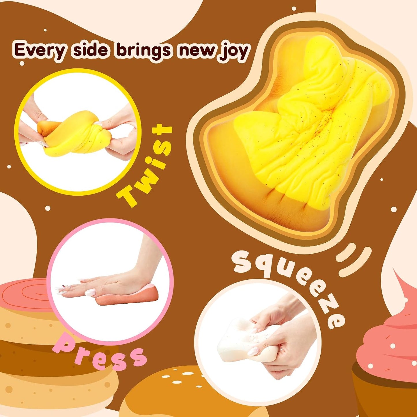 Hot3 Pack Slow Rising Squishy Butter Bread, Realistic Bread Squishies with Butter Scent, Soft Sticky Squishy Toy, Stress Relief Fidget for Focus, Popular Squishies Gift Party Favor