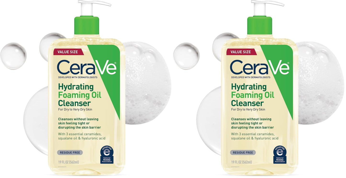 HotCeraVe Hydrating Foaming Oil Facial Cleanser with Hyaluronic Acid, 19oz | Face and body wash with squalane oil and ceramides in a fragrance free, residue free formula for dry to very dry skin.