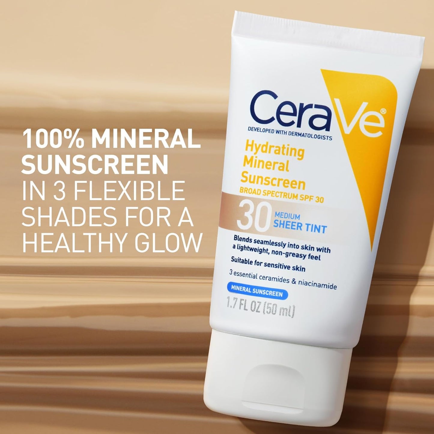 HotCeraVe Hydrating Mineral Sunscreen SPF 30 with Sheer Tint, Tinted Mineral Sunscreen with Zinc Oxide & Titanium Dioxide, Blends Seamlessly For Healthy Glow, Light, 1.7 Oz