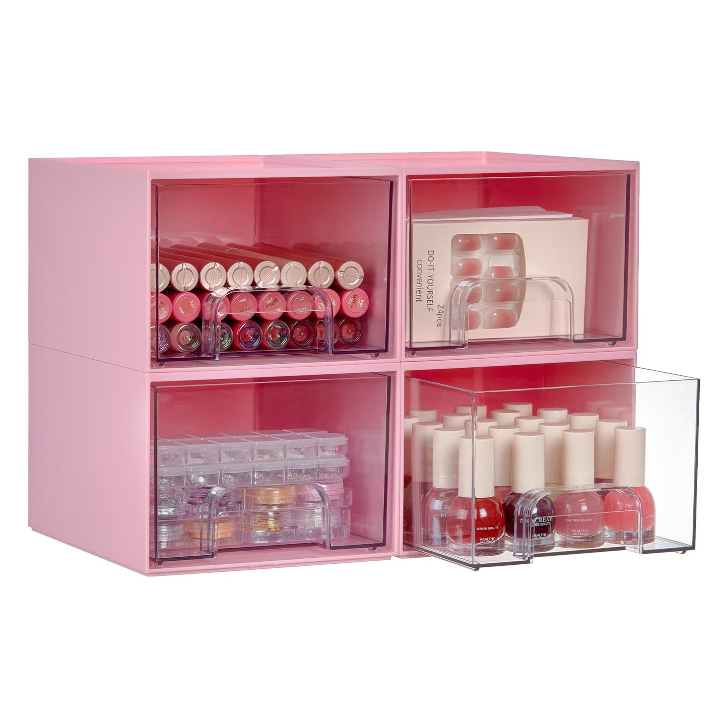HotVtopmart 4 Pack Small Clear Stackable Storage Drawers,Acrylic Bathroom Makeup Organizer,Plastic Storage Bins for Vanity, Undersink, Kitchen Cabinets, Pantry, Home Organization