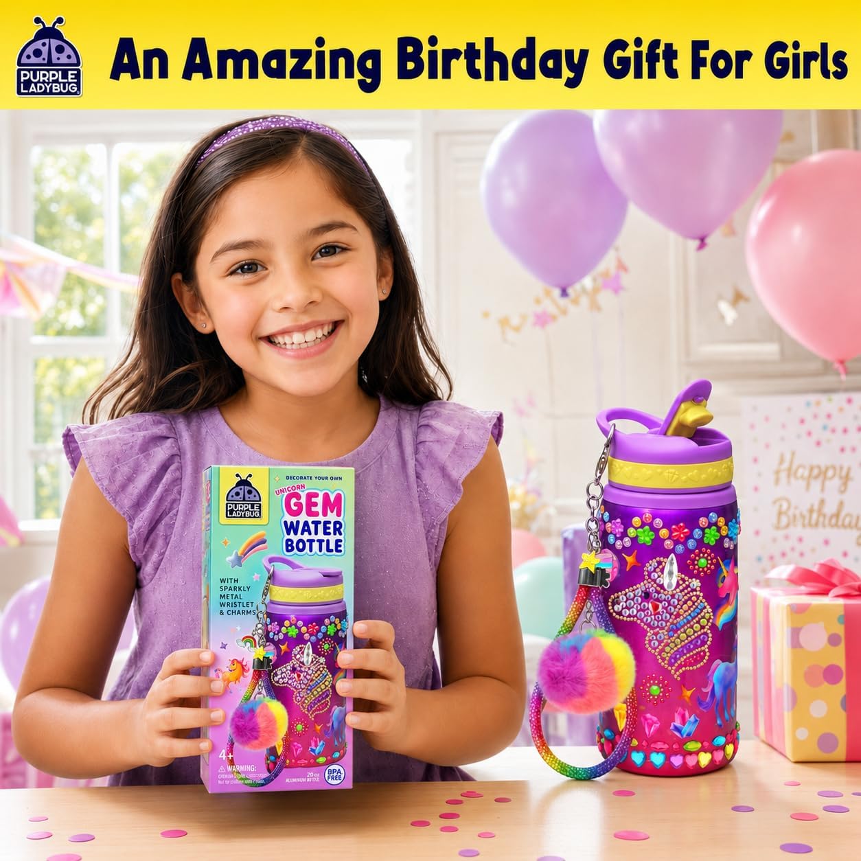 Hot PURPLE LADYBUG Decorate Your Own Water Bottle Kit for Girls - Gift for Girls Ages 5 6 7 8 9 10 Year Old Girl Birthday Gift, Unicorn Toys Crafts Kids Ages 6-12 Summer Crafts for Kids