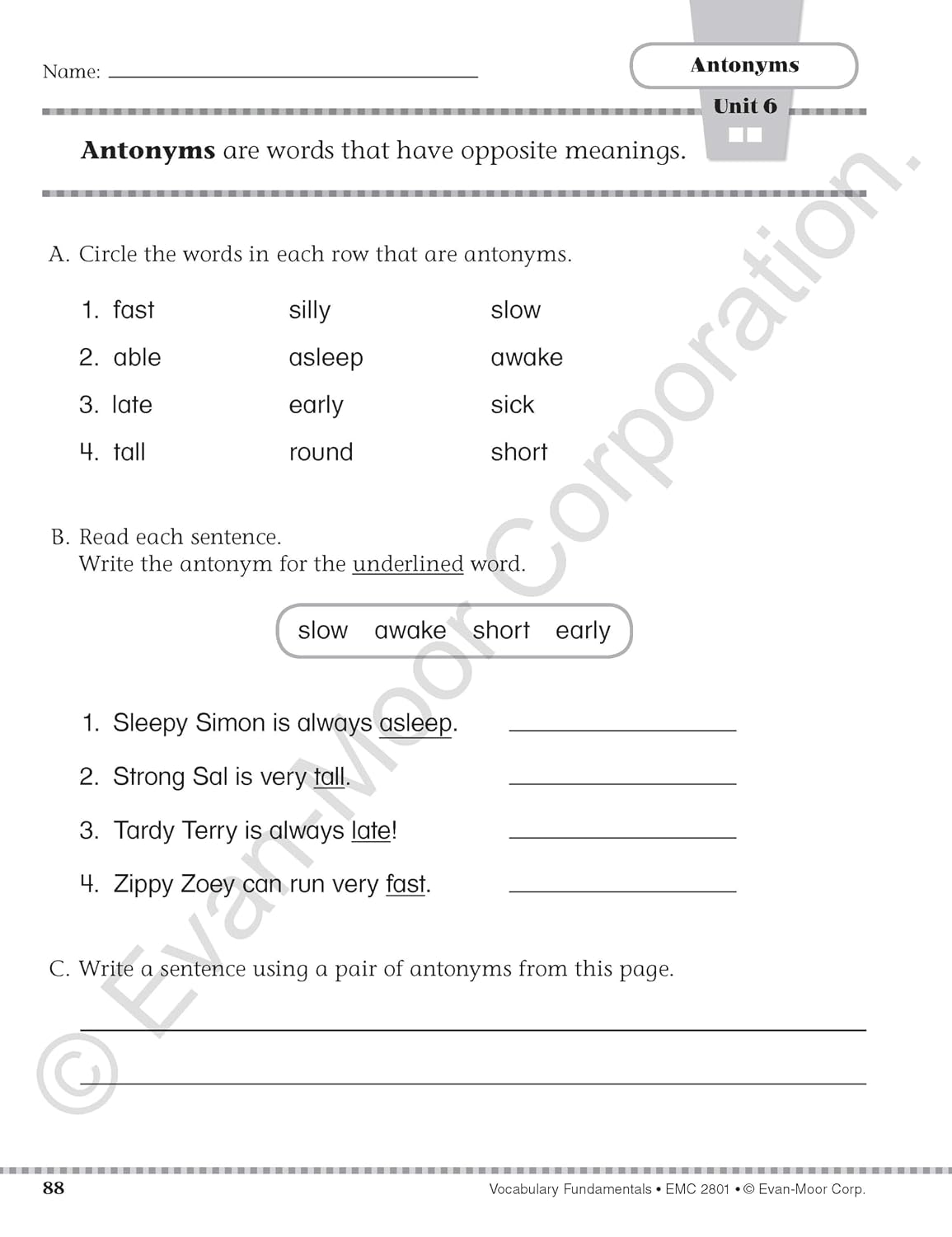 Hot Evan-Moor Vocabulary Fundamentals, Grade 1 Homeschool and Classroom Resource, Reproducible Worksheets, Compound Words, Synonyms, Antonyms, Homophones, Homographs, Prefixes, Word Skills, Practice, Play