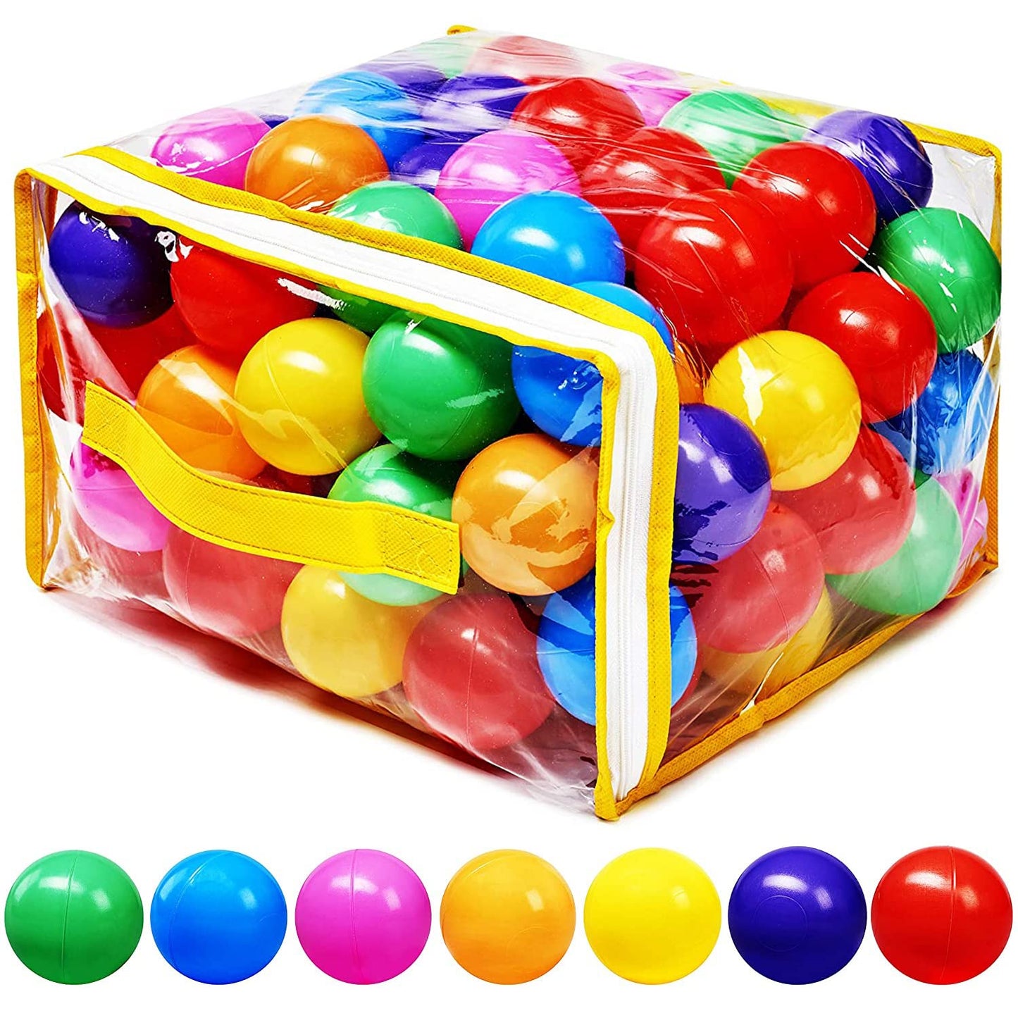 HotHovenlay Ball Pit Balls Phthalate Free BPA Free Crush Proof Plastic - 7 Bright Colors in Reusable Play Toys for Kids with Storage Bag