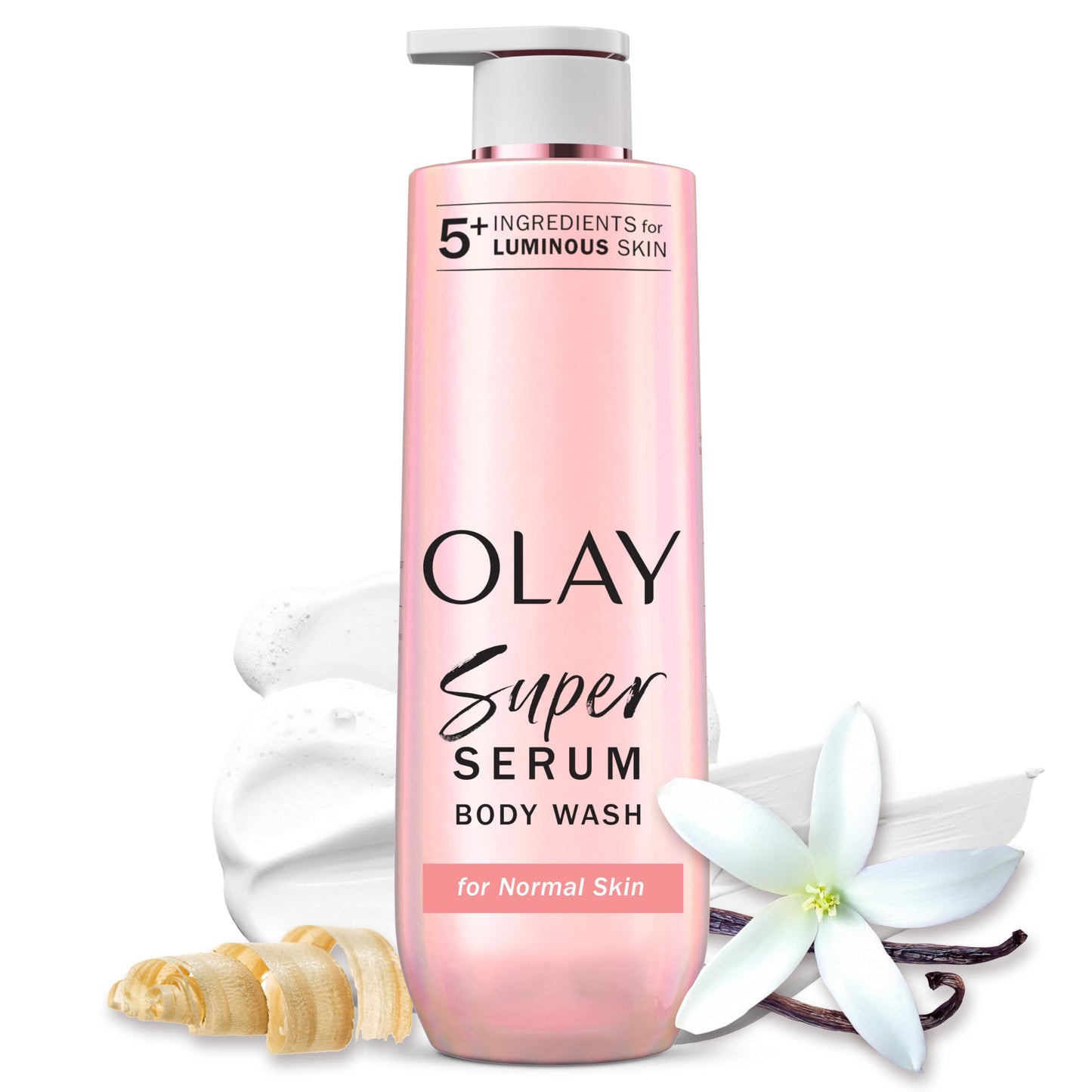 HotOlay Super Serum Body Wash for Extra Dry Skin, 24hr Long Lasting Rich Hydration, 5+ Ingredient Complex for Bright, Even, Firm, & Luminous Skin, with Collagen Peptide, Vitamin C & Shea Butter, 28 fl oz