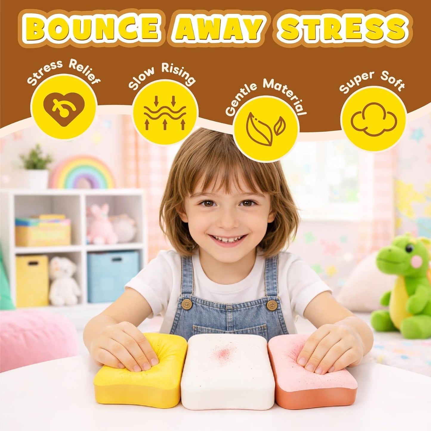 Hot3 Pack Slow Rising Squishy Butter Bread, Realistic Bread Squishies with Butter Scent, Soft Sticky Squishy Toy, Stress Relief Fidget for Focus, Popular Squishies Gift Party Favor