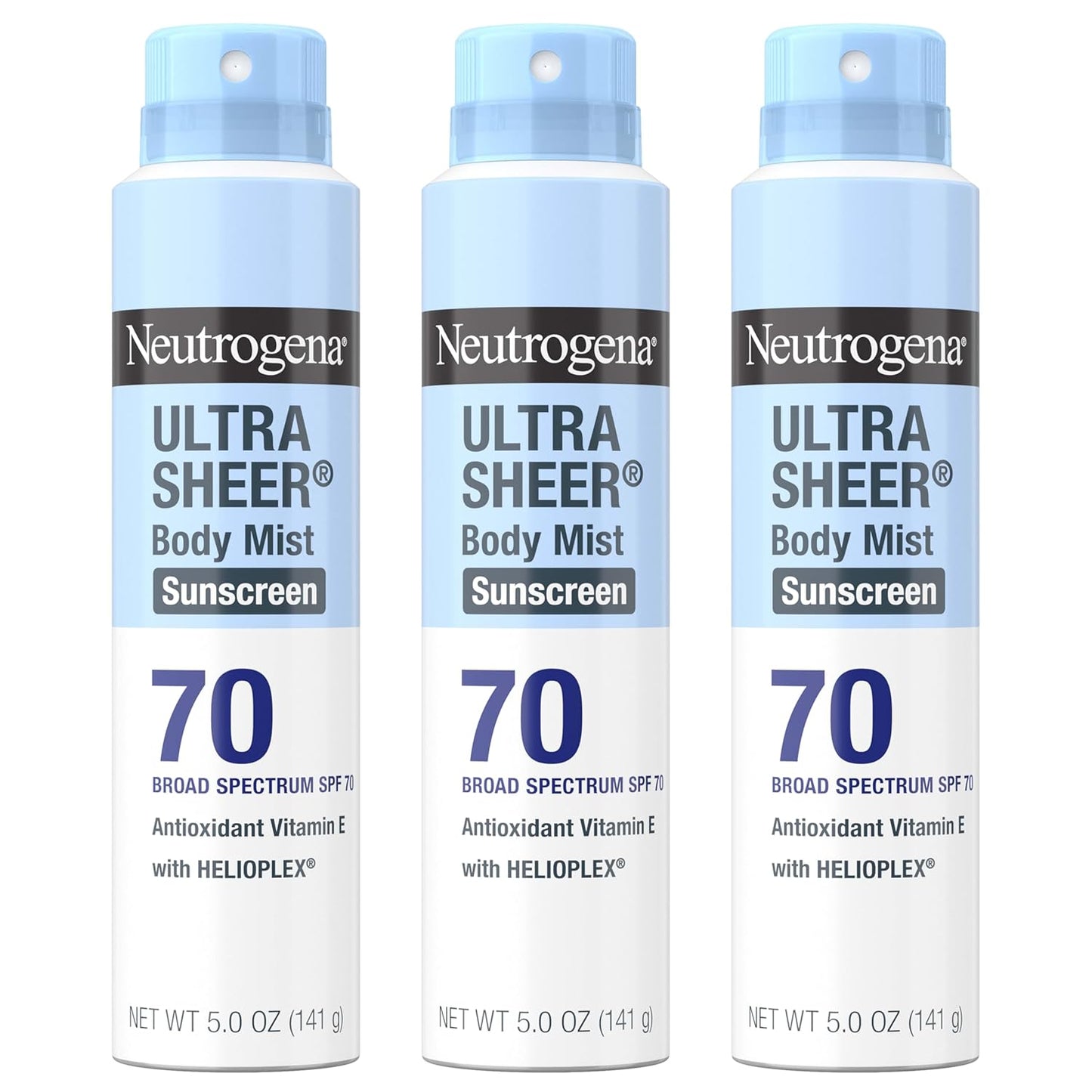 HotNeutrogena Ultra Sheer Dry Touch Sunscreen Spray SPF 70 Broad Spectrum UVA UVB Protection Lightweight Water Resistant up to 80 Minutes PABA Oxybenzone Free, 3-pack of 5 oz