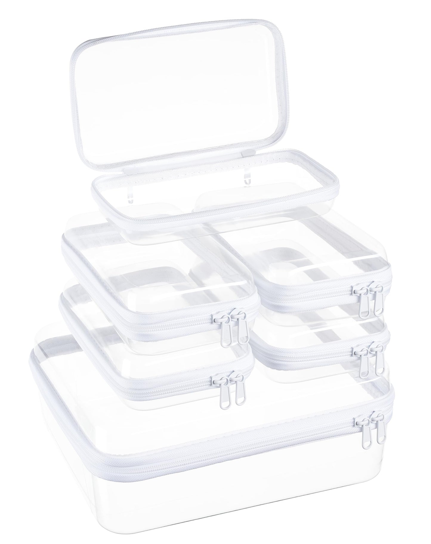 Hot4 pcs Clear Zipper Pouches,Hard Shell Zipper Case | Toiletry Bag for Travel, CLear Diaper Bag, Toiletry Pouch, Travel Organizer, Cosmetic Bag,Toy Storage Bins (M+3S)