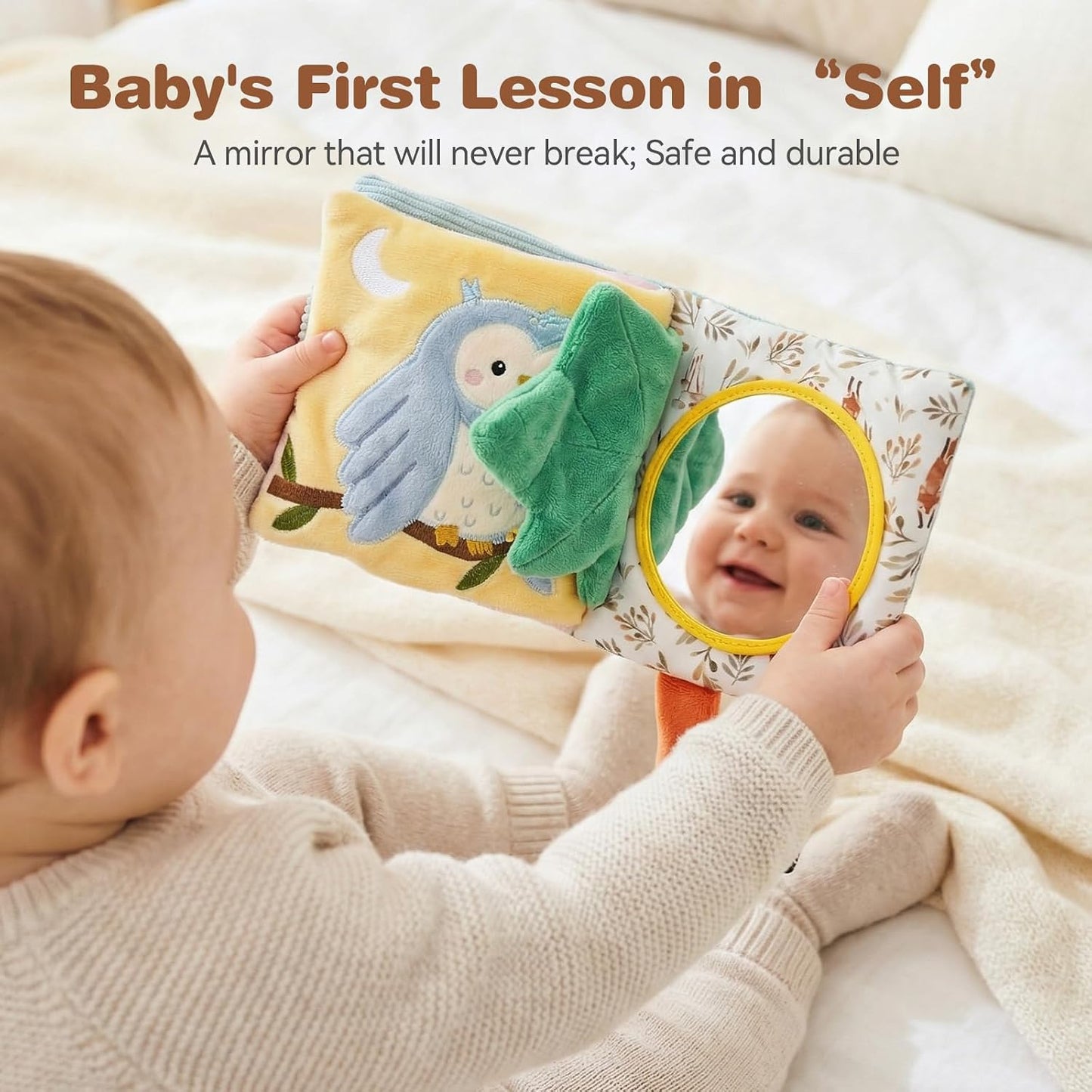 Hot Macabaka Montessori Soft Baby Book - Sensory Book for Babies 0-12 Months with Crinkle Paper, Touch & Feel Textures, Baby Safe Mirror & Teether. Educational Infant Toys for Tummy Time, Newborn