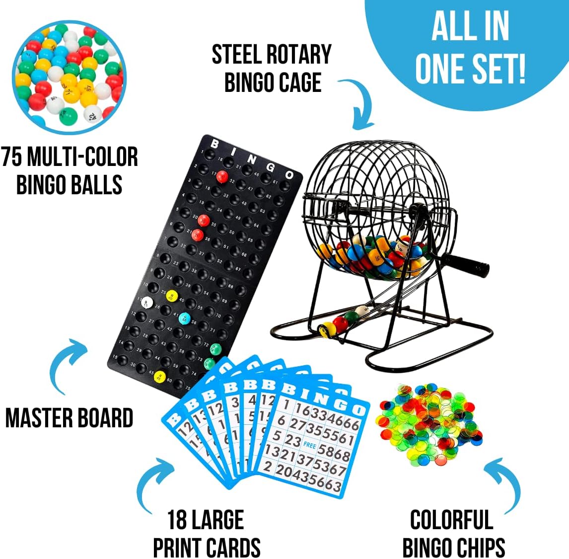 Hot Regal Games Deluxe Bingo Game Set with Cage, Board, Balls, 18 Cards, and Chips