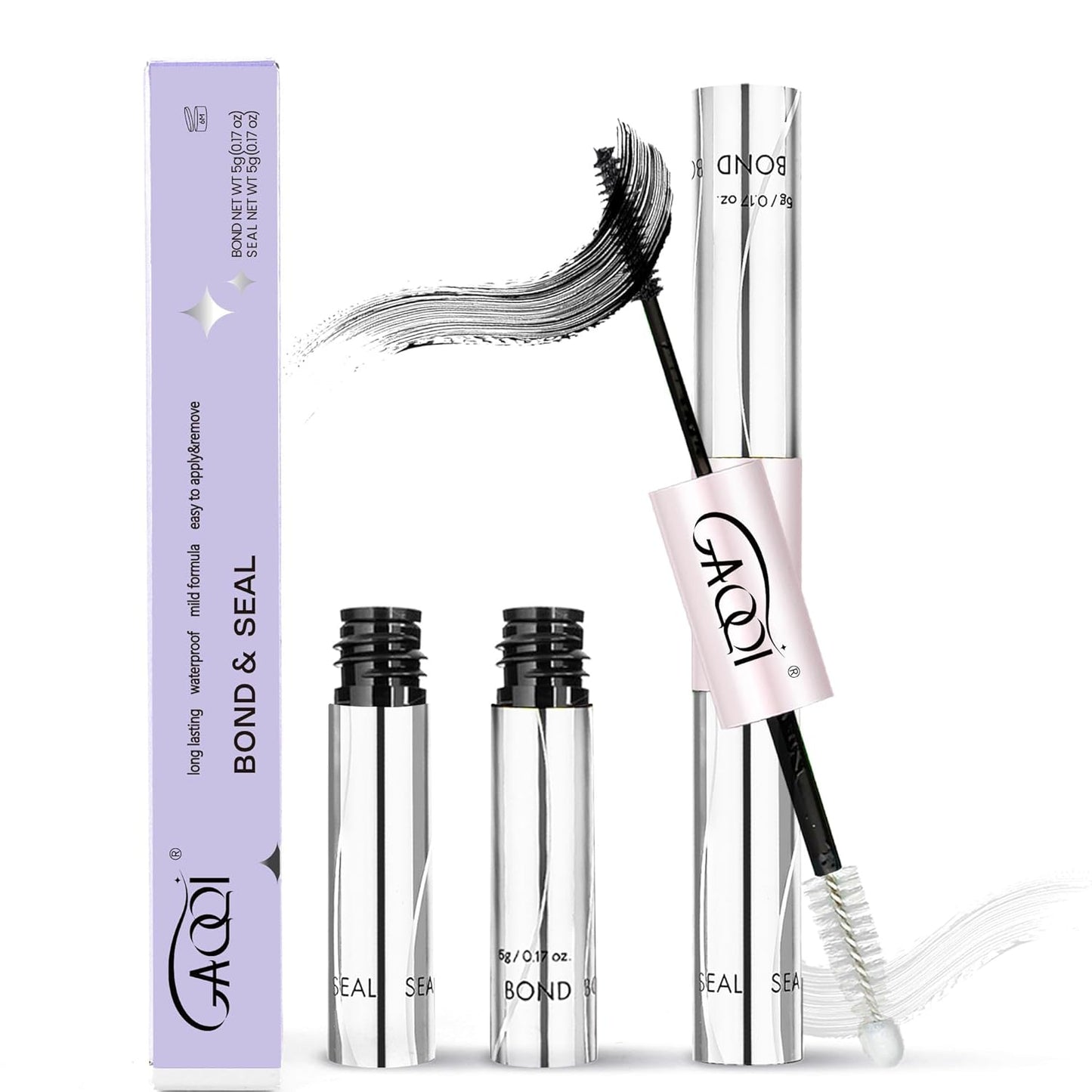 HotGAQQI Lash Cluster Glue, Lash Bond and Seal Waterproof, Bond & Seal Eyelash Glue for Clusters, Eyelash Adhesive Black Long-Lasting 72H, Latex-Free（5ml+5ml）