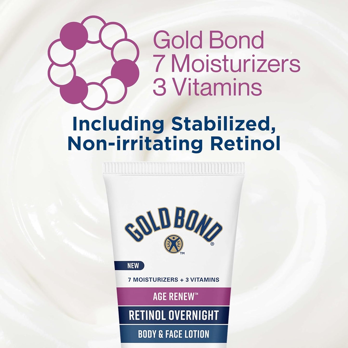 HotGold Bond Age Renew Retinol Overnight Body & Face Lotion, Retinol Face and Body Lotion with Peptide Complex, 7 oz