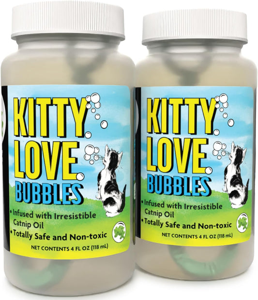 Hot Kitty Love Bubbles: 2 Pack Catnip Scented - 4oz Bottles, Catnip Infused Long Lasting Bubbles for Cats, Non-Toxic & Allergen-Free, Combine Toy & Treat