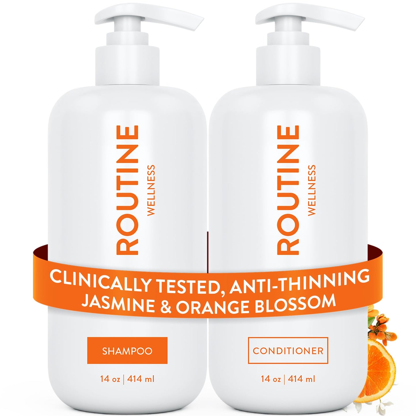 HotRoutine Wellness Anti-Thinning Shampoo & Conditioner - Coconut & Vanilla | Clinically tested shampoo for thinning hair with biotin, pea peptides, saw palmetto oil, color safe, sulfate free