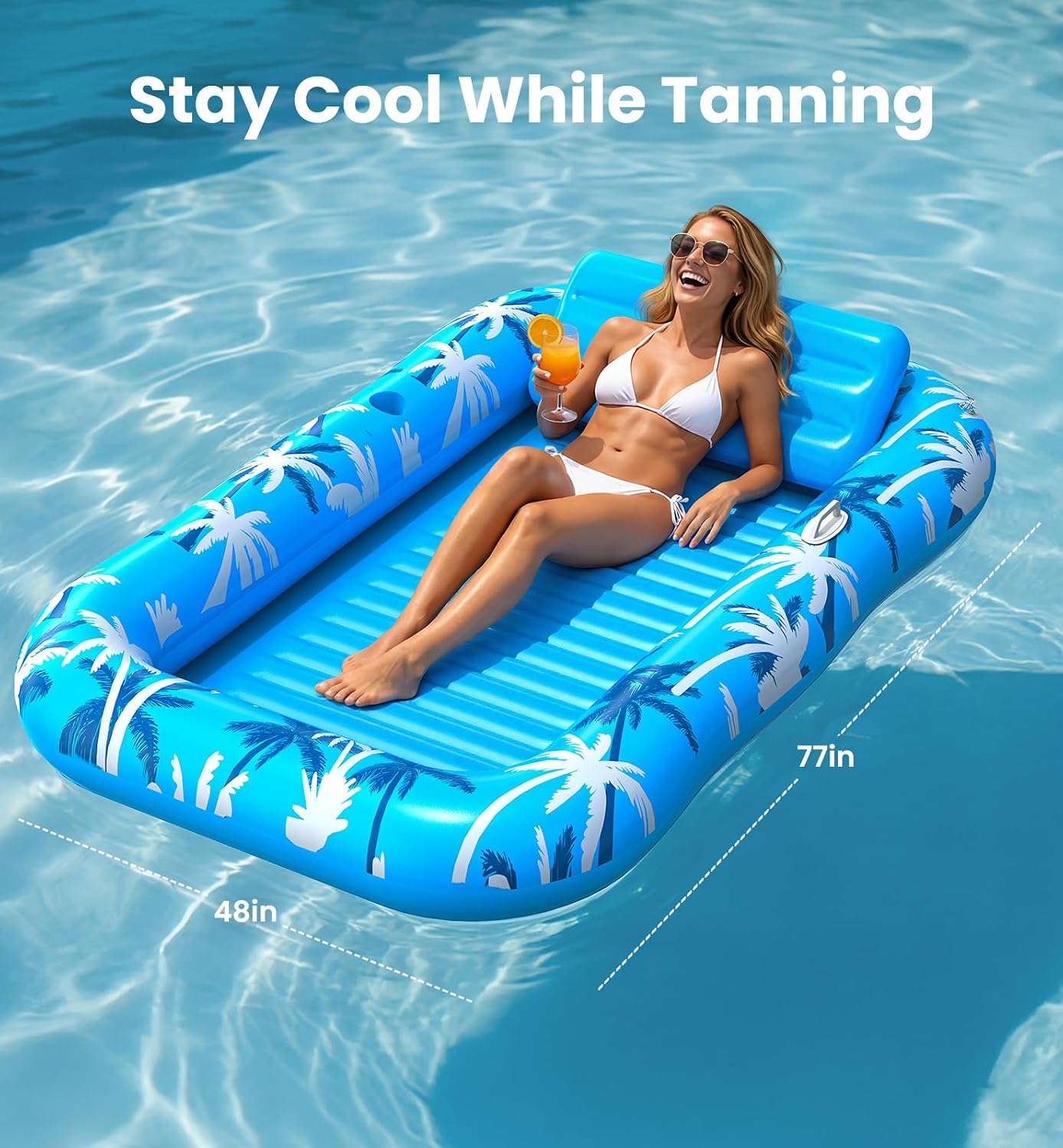 HotInflatable Tanning Pool Lounger Float with Sprinkler, X-Large Pool Floats with Auto Spray Cooling, 6 in 1 Sunbathing Lounge Floatie Raft Toys, Blow Up Pool Tanning Bed for Adults Kids Gifts