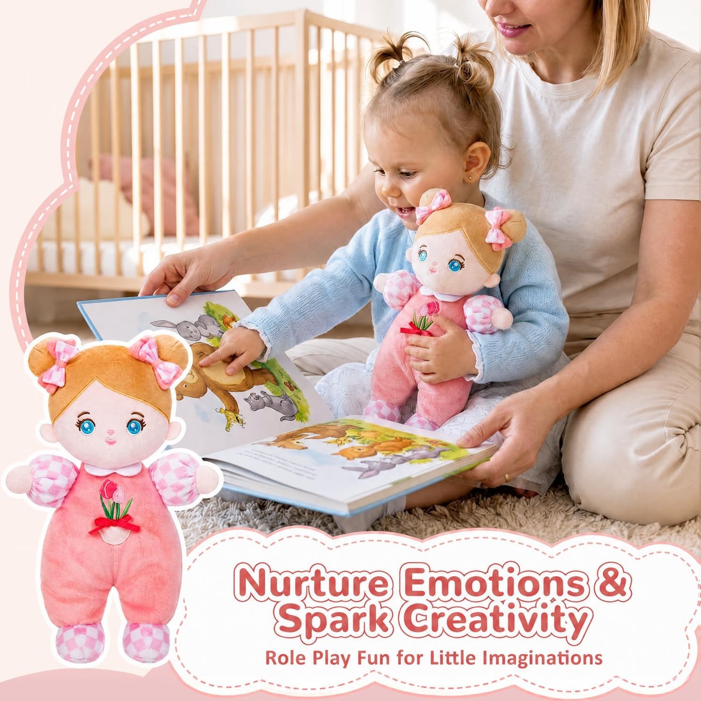 Hot OUOZZZ Soft Plush Baby Doll 10" Tulip Pink Snuggle Buddy | First Birthday Toys for 1 Year Old Girl, Ideal 1 Year Old Girl Gifts & Baby Girl Gifts, Cuddly Toy for Infants & Toddlers